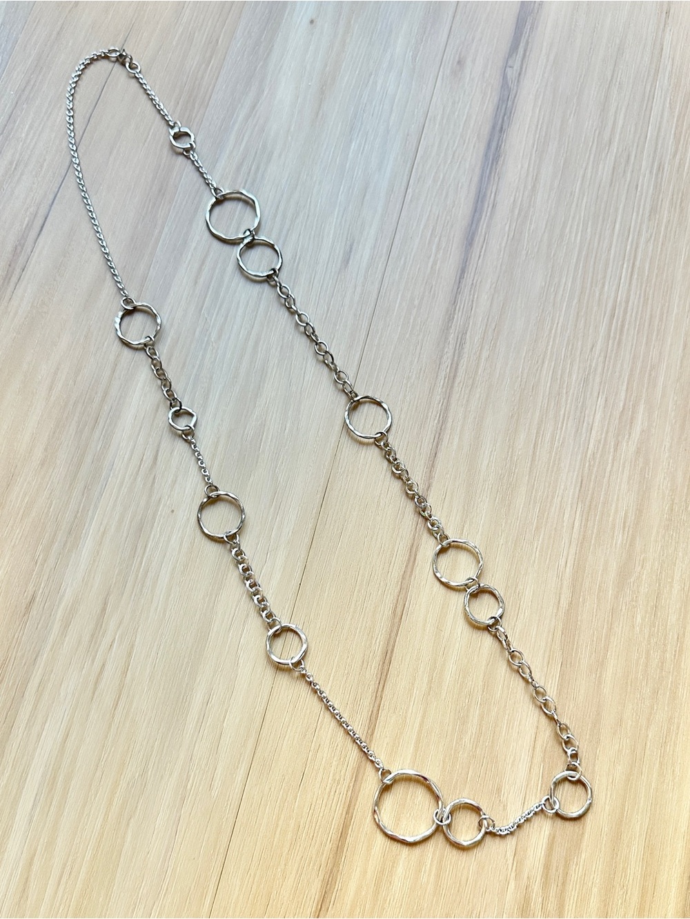 Silver-toned Long Modern Necklace Circle Design Classic Fashion Jewelry Simple